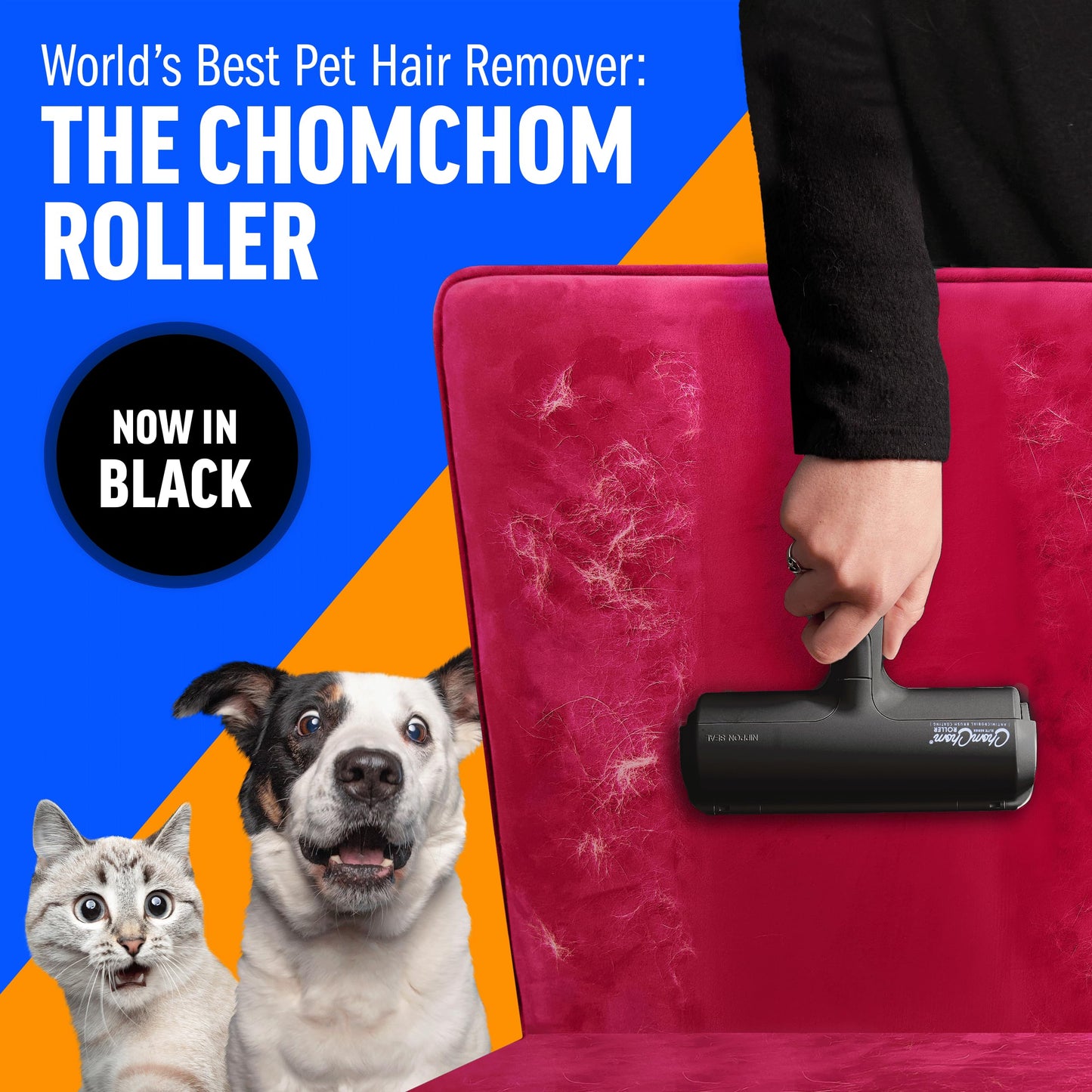 Chom Chom Roller Pet Hair Remover and Reusable Lint Roller - ChomChom Cat and Dog Hair Remover for Furniture, Couch, Carpet, Clothing and Bedding - Portable, Multi-Surface Fur Removal Tool