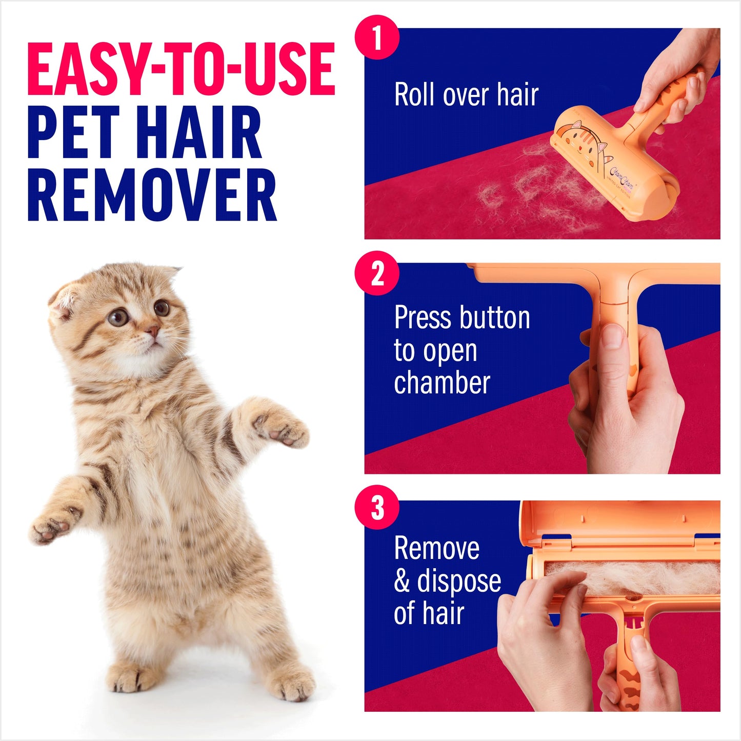 Chom Chom Roller Pet Hair Remover and Reusable Lint Roller - ChomChom Cat and Dog Hair Remover for Furniture, Couch, Carpet, Clothing and Bedding - Portable, Multi-Surface Fur Removal Tool